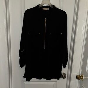 MICHAEL Michael Kors Black Long-Sleeve Zip Front Shirt Dress